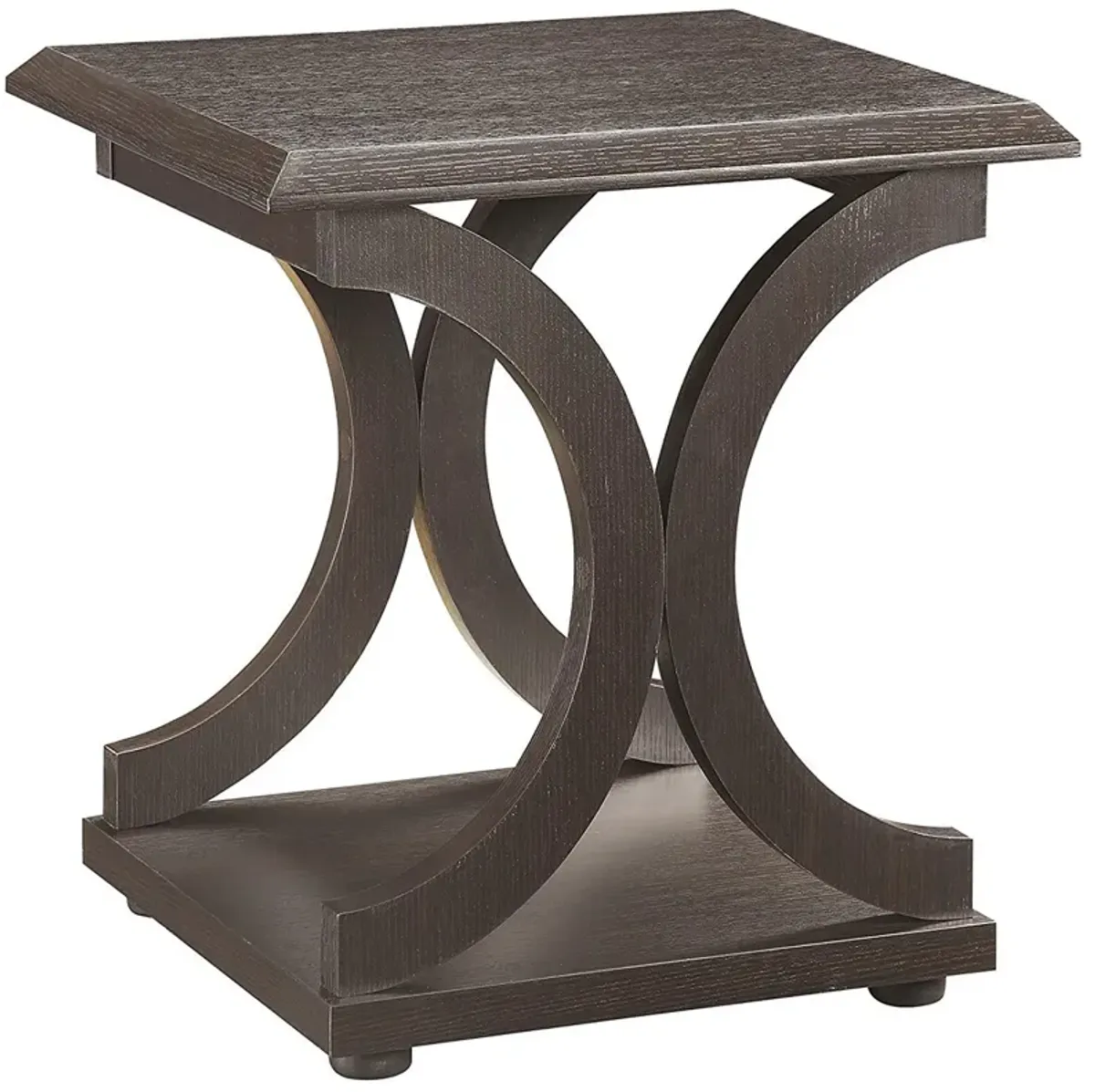 Contemporary Style C Shaped End Table With Open Shelf & Tabletop, Espresso Brown-Benzara