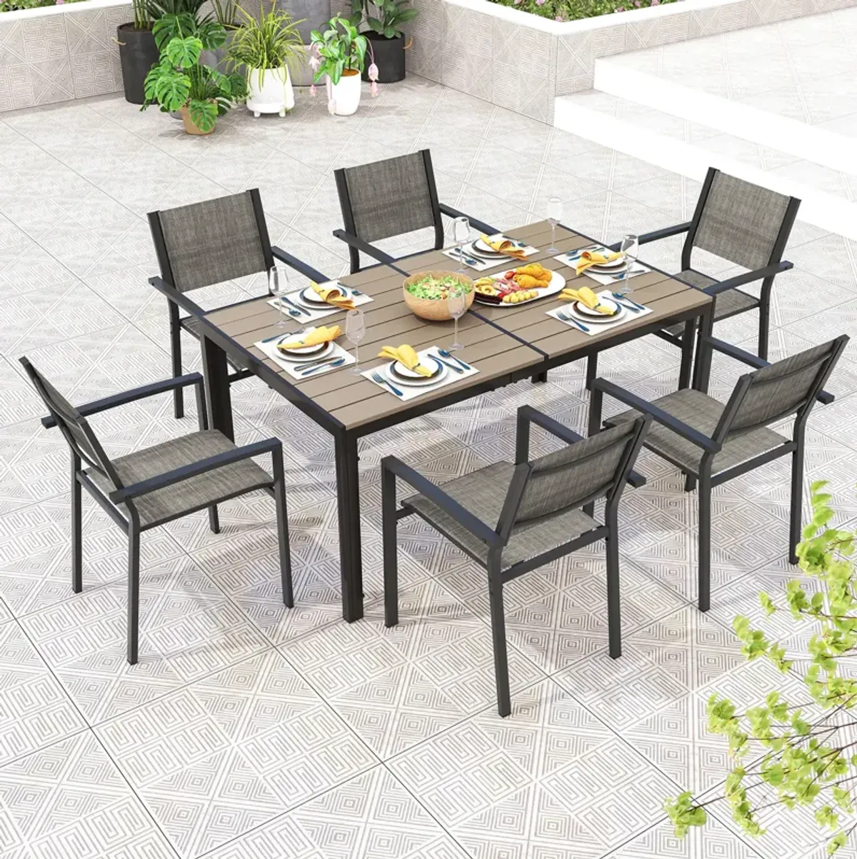 Large Outdoor Rectangle Dining Table with Metal Legs