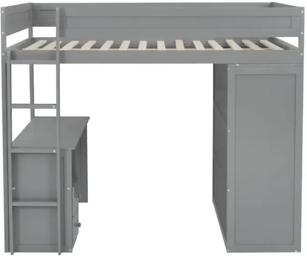 Merax Wood  Loft Bed with Wardrobes and  Cabinet