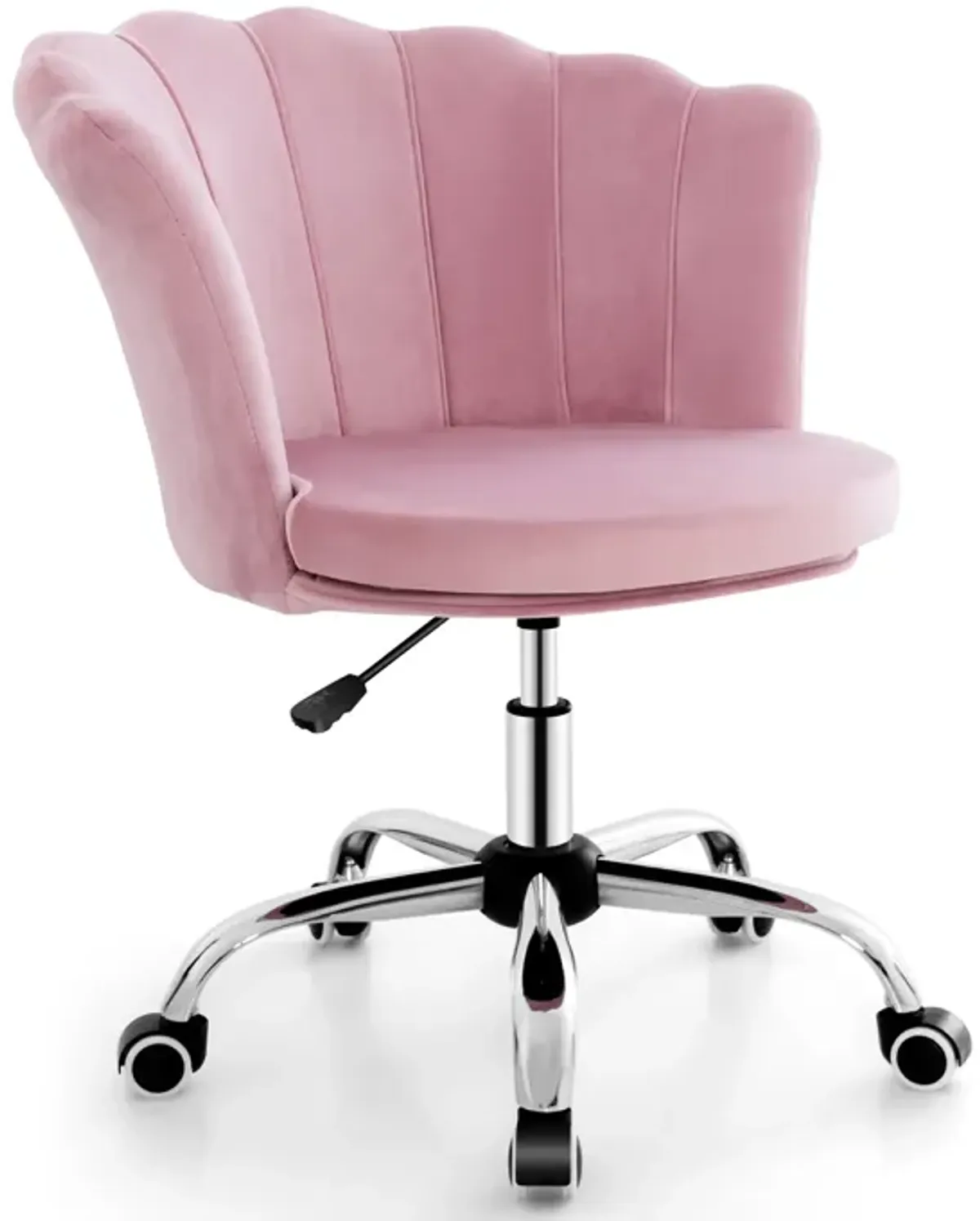 Adjustable Vanity Velvet Chair with Seashell Back and Wheels-Pink