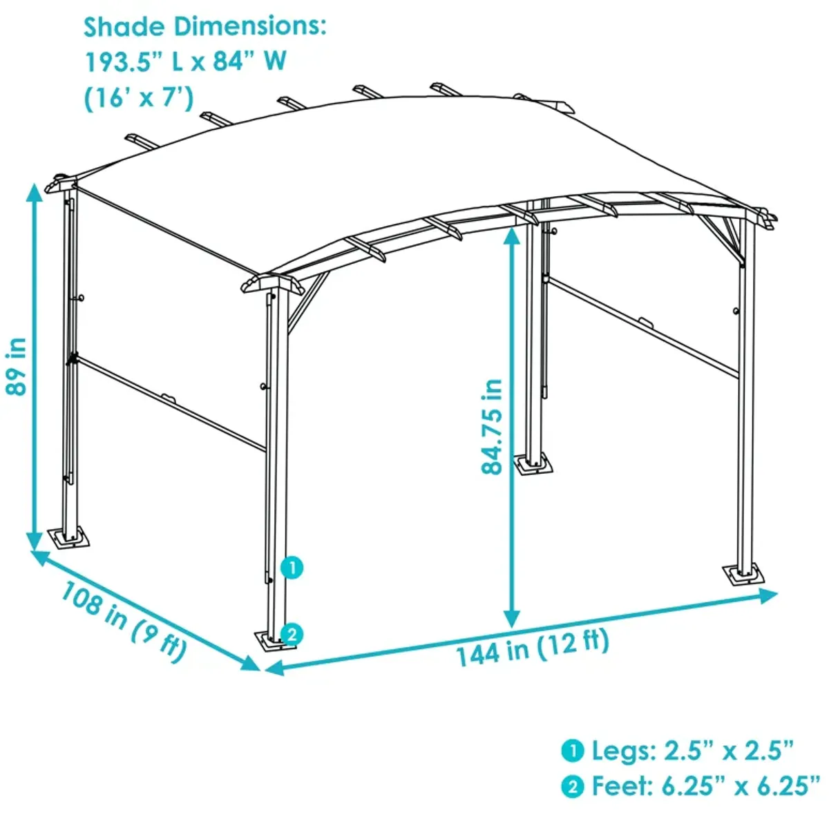 Sunnydaze 9 ft x 12 ft Metal Arched Pergola with Retractable Canopy