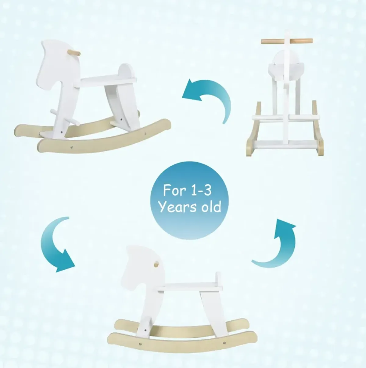 White Classic Toy: Traditional Wooden Rocking Horse for 3-6 Years