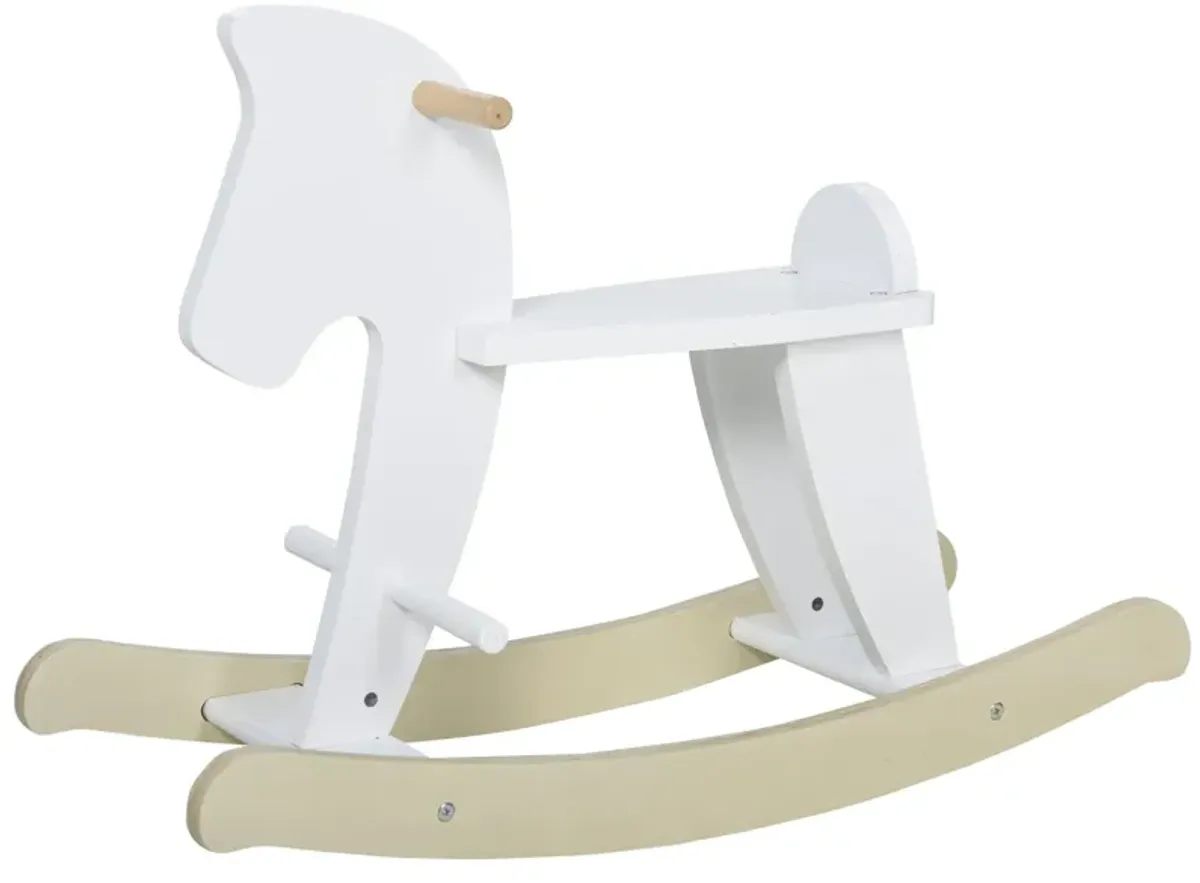 White Classic Toy: Traditional Wooden Rocking Horse for 3-6 Years