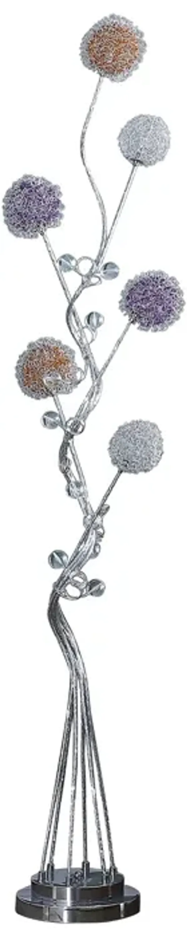 Hivvago 59" Silver Six Light LED Novelty Floor Lamp With Purple And White Metal Novelty Shade