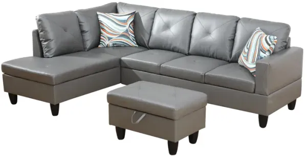 97 in. W Square Arm 3-piece L Shaped Faux Leather Modern Sectional Sofa in Dark Gray with Storage