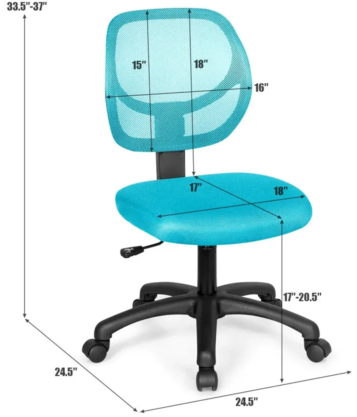 Low-back Computer Task Chair with Adjustable Height and Swivel Casters