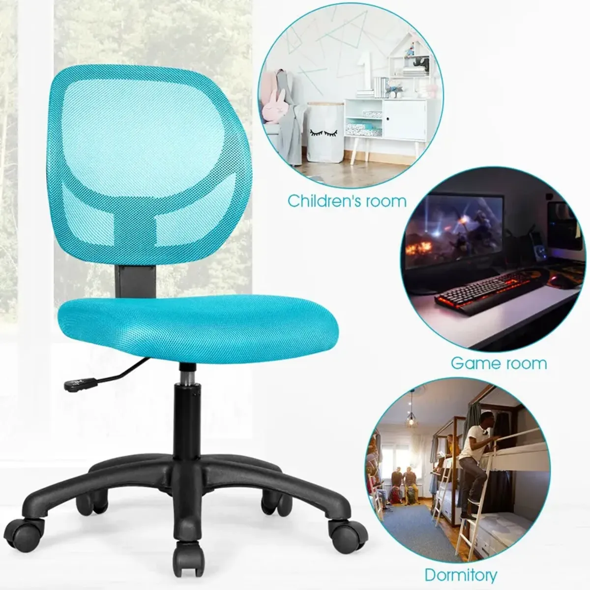 Low-back Computer Task Chair with Adjustable Height and Swivel Casters