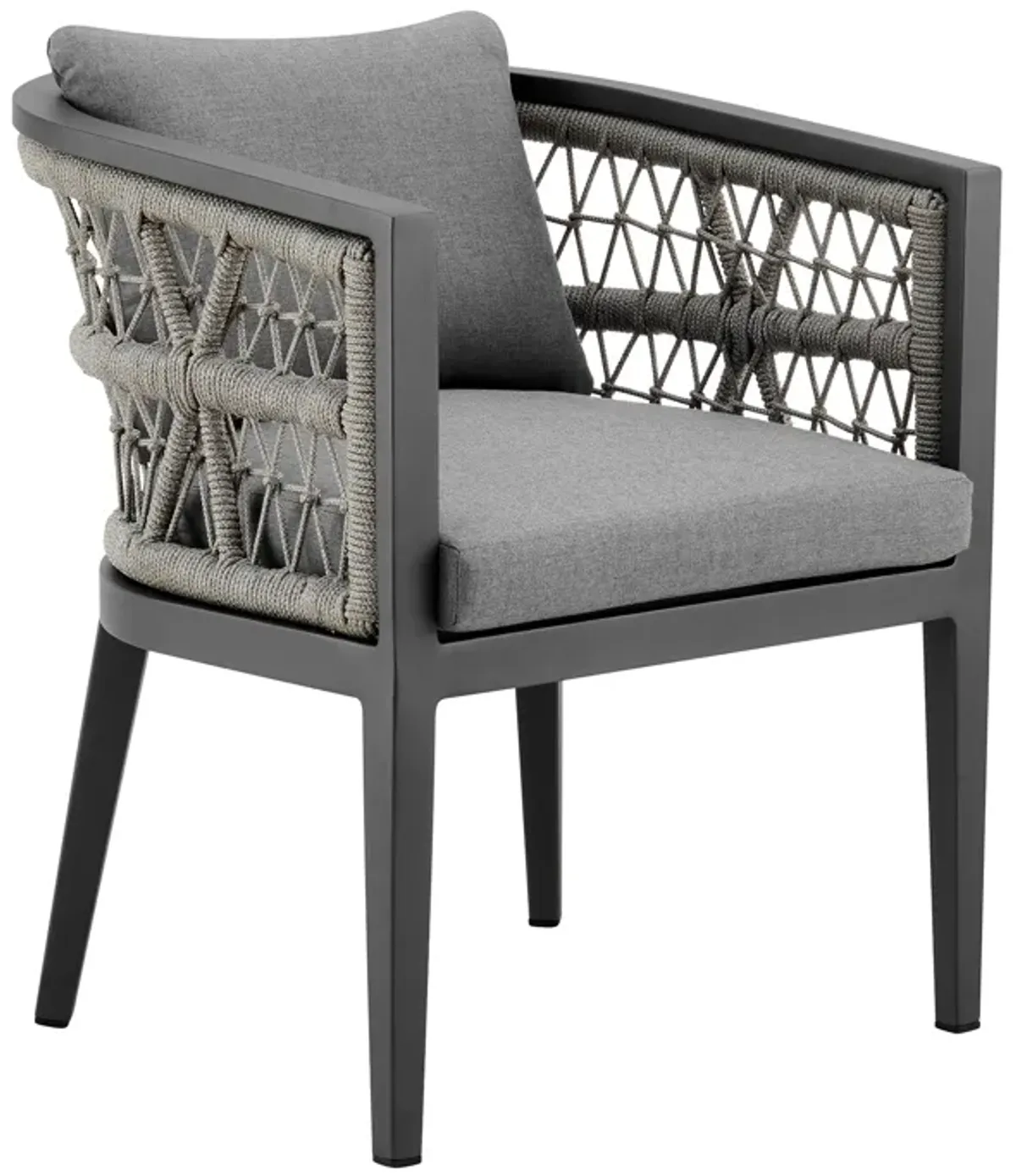 Hosa 22 Inch Outdoor Dining Chair Set of 2, Gray Aluminum, Woven Rope - Benzara