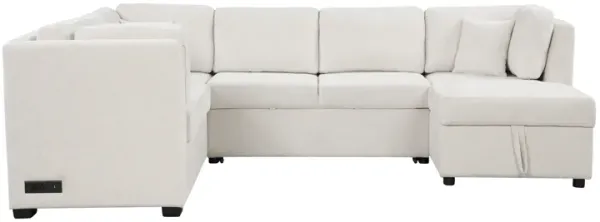 Merax U-shaped Sectional Sofa Pull Out Sofa Bed with 2 USB Ports