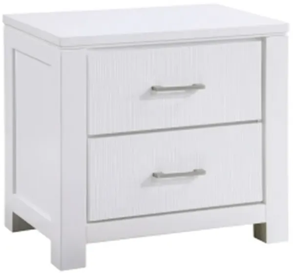 Roni 26 Inch Nightstand, 2 Drawers, Embossed Design, White Solid Wood - Benzara