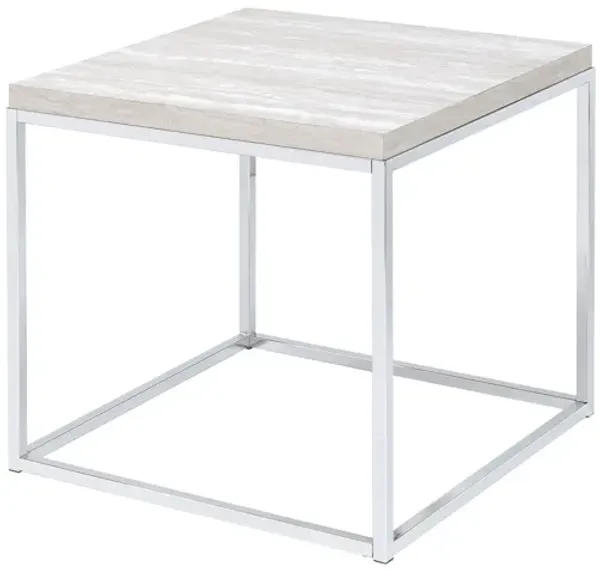 Square Side Table with Solid Wood Top and Metal Base, Ideal for Sofa Side