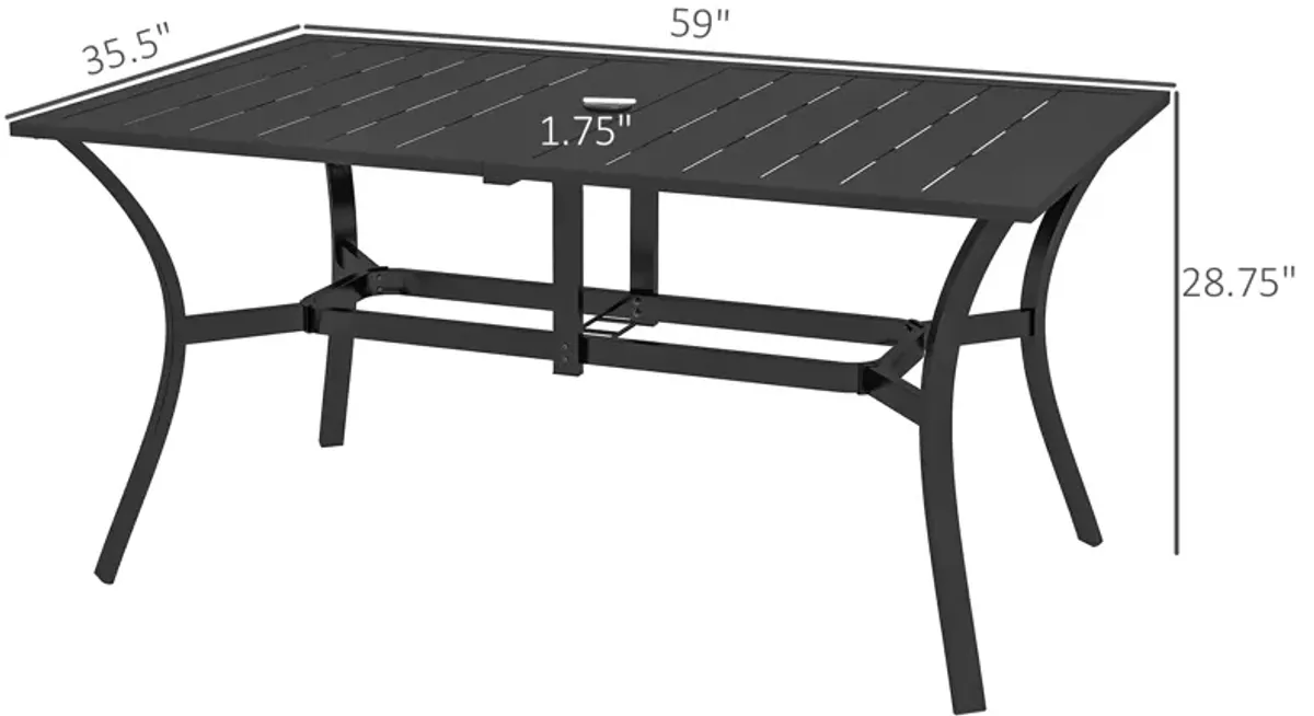 Outsunny Rectangle Outdoor Dining Table for 6 People, Steel Rectangular Patio Table with Umbrella Hole, Steel Frame for Garden, Balcony, Black