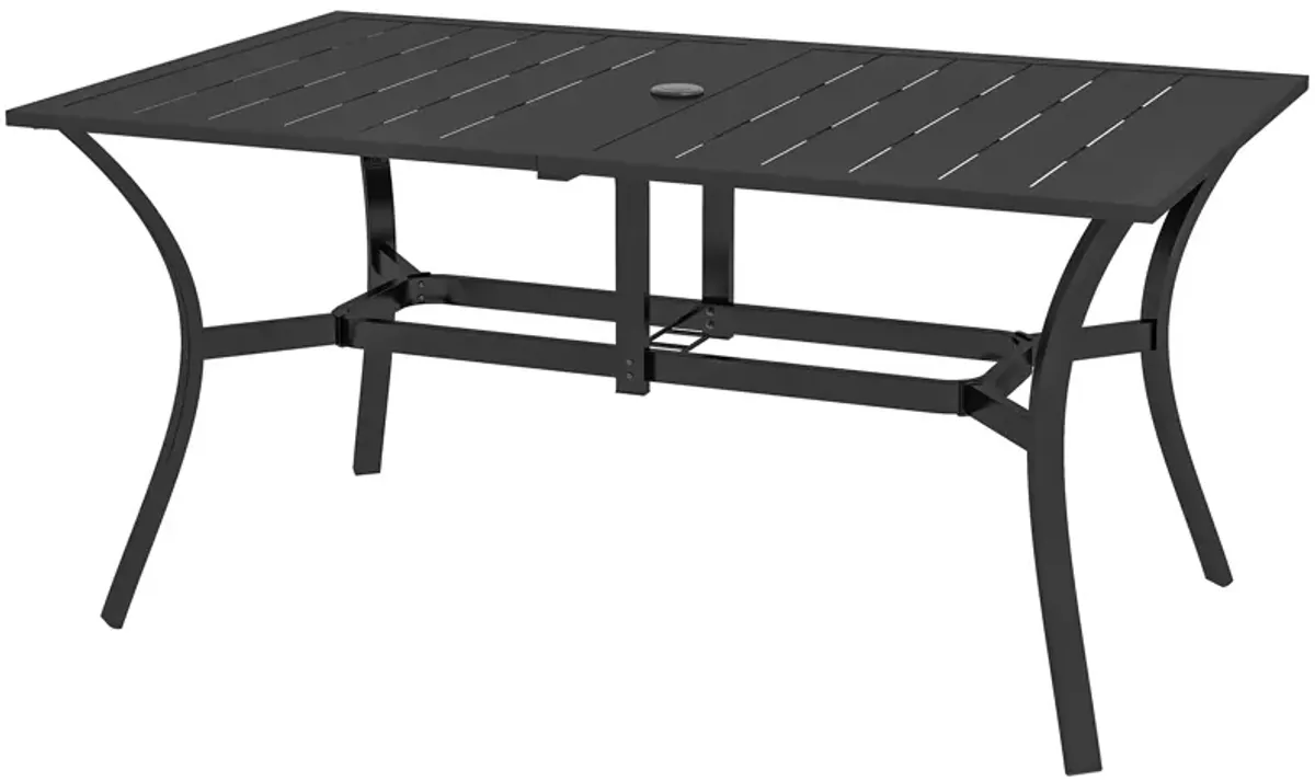 Outsunny Rectangle Outdoor Dining Table for 6 People, Steel Rectangular Patio Table with Umbrella Hole, Steel Frame for Garden, Balcony, Black