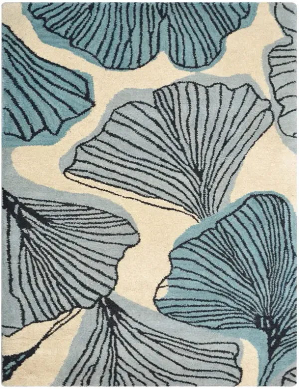 RUGSOTIC CARPETS HAND TUFTED WOOL ECO-FRIENDLY AREA RUGS  - 5'x8', Rectangle Shape, Cream & Blue, Floral Modern Design, High Pile Thick Handmade Area Rugs for Living Room, Bed Room (K00662)