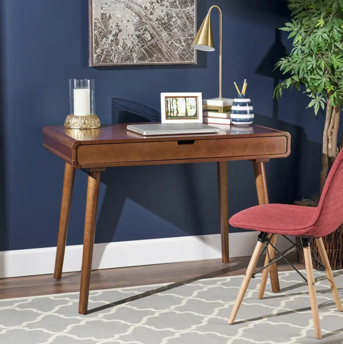 Mid-Century Modern Desk with Drawer for Home Office or Student Room