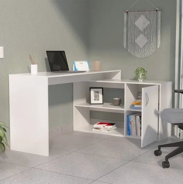 Streamdale Lyncliff 1-Drawer 2-Shelf L-Shaped Office Desk White