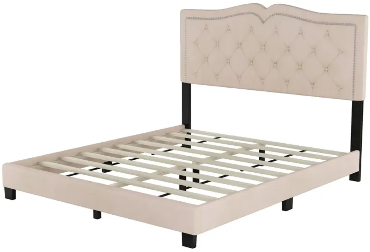 Merax Modern Velvet Platform Bed with Headboard