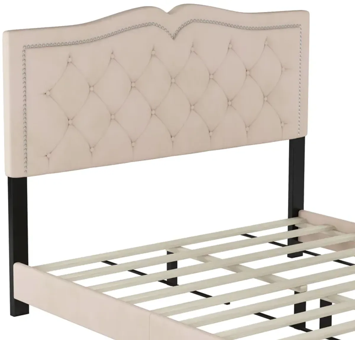 Merax Modern Velvet Platform Bed with Headboard