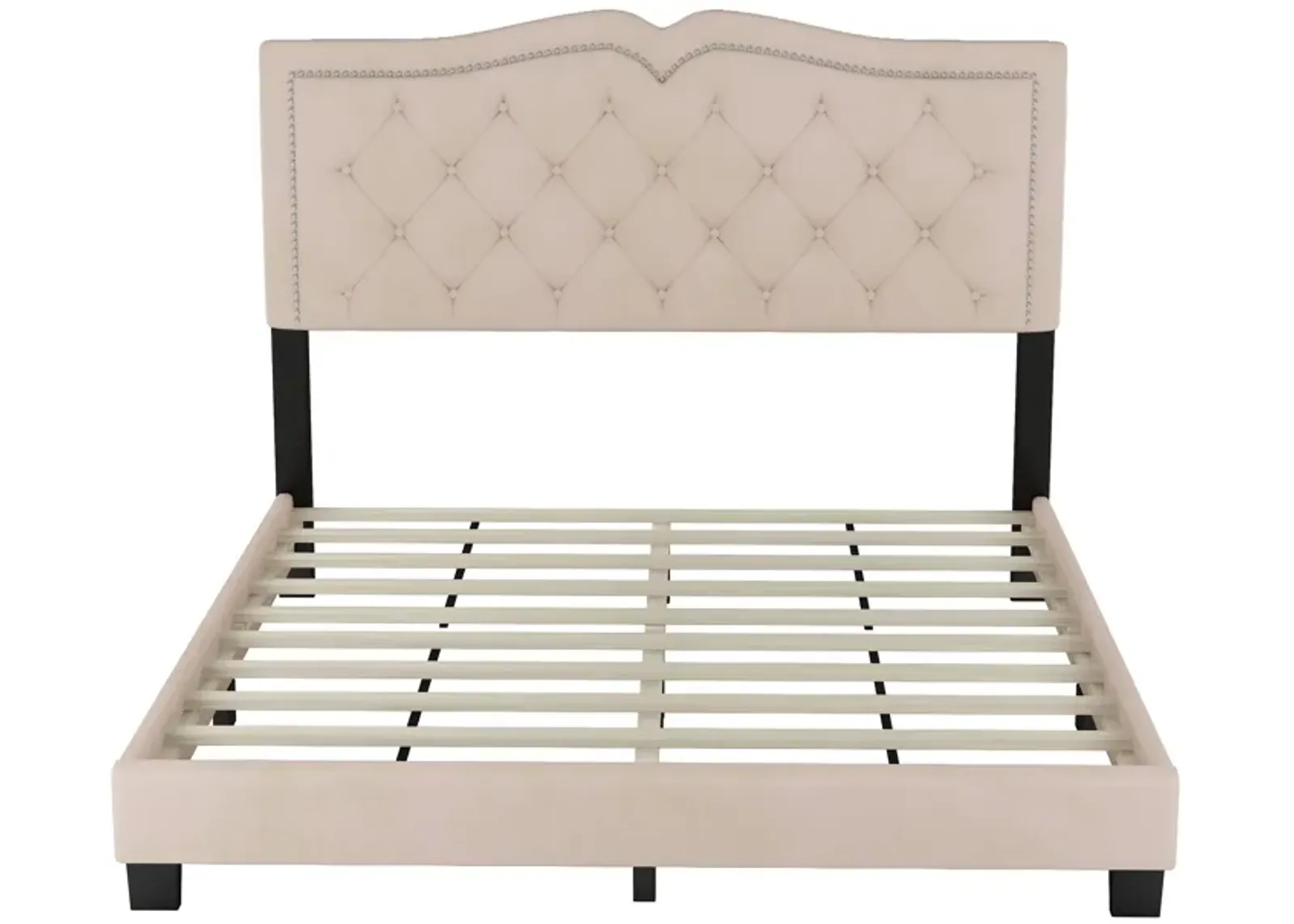 Merax Modern Velvet Platform Bed with Headboard