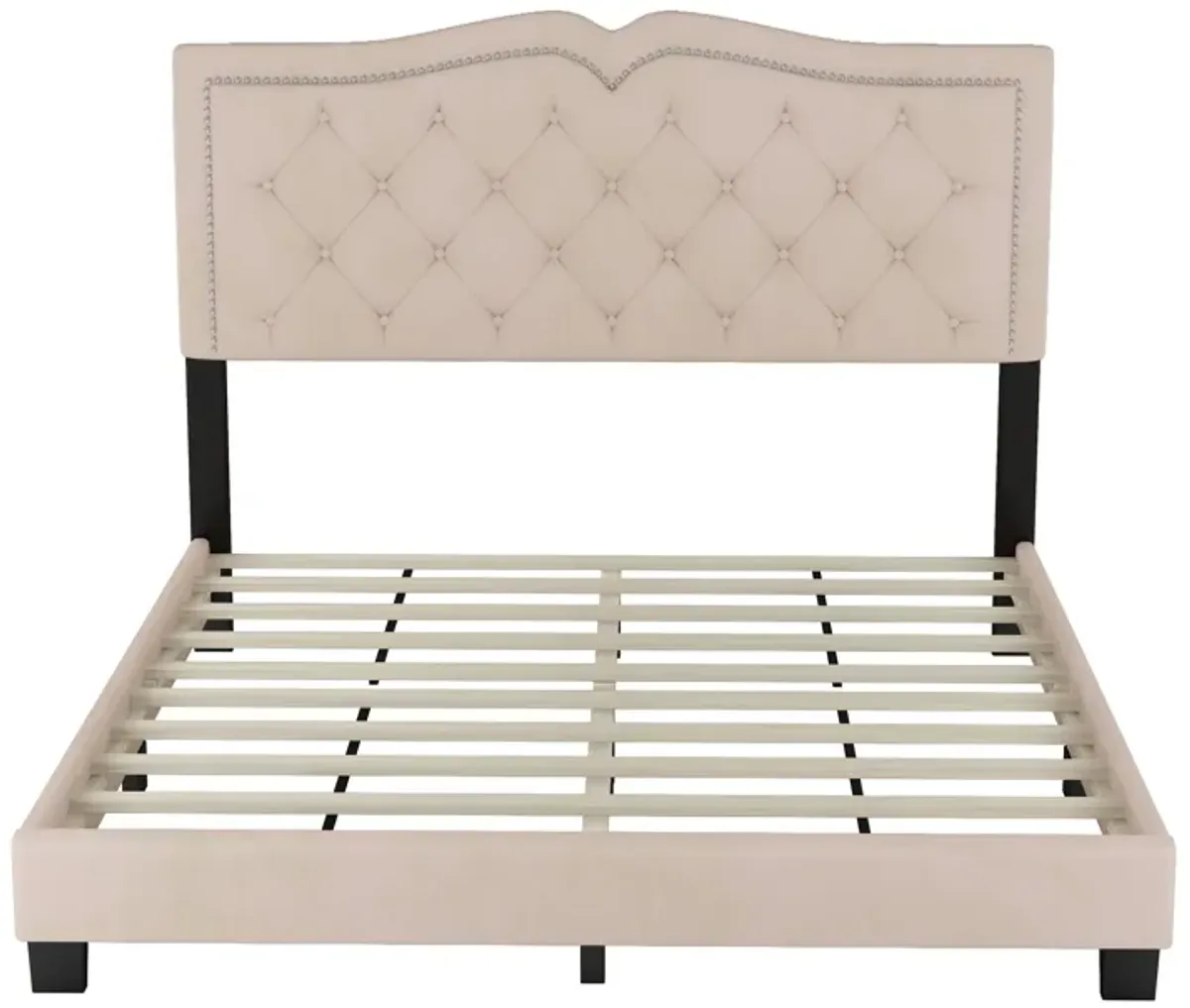 Merax Modern Velvet Platform Bed with Headboard