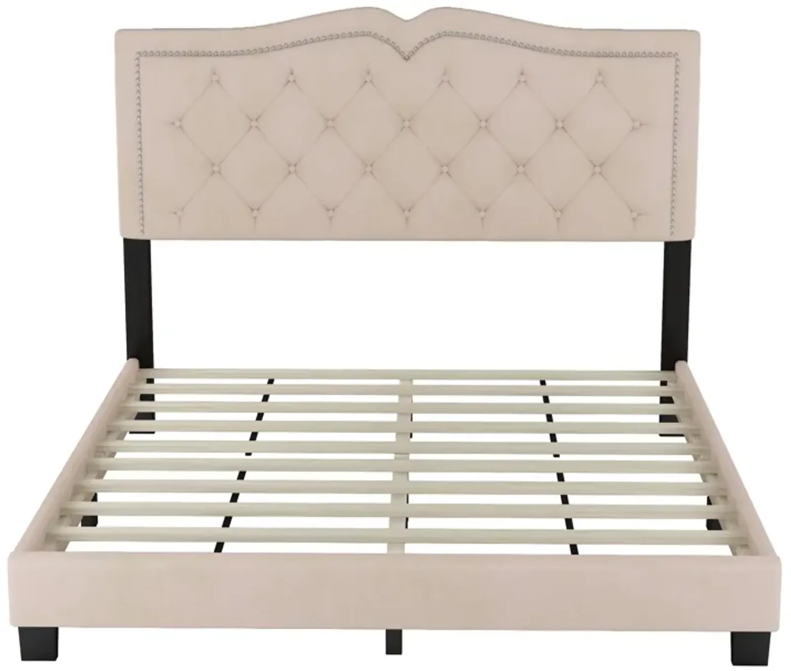 Merax Modern Velvet Platform Bed with Headboard