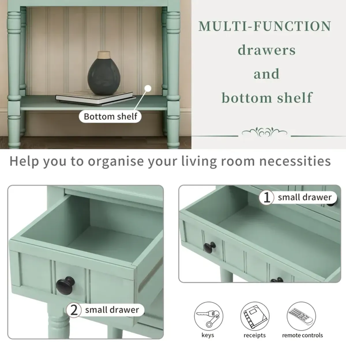 Narrow Console Table, Slim Sofa Table with Three Storage Drawers and Bottom Shelf for Living Room, Easy Assembly