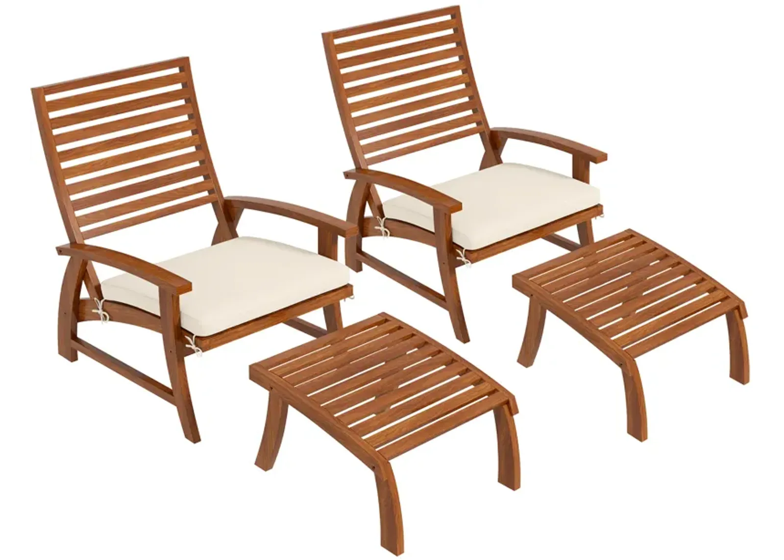 Outsunny 4 Pieces Patio Chairs w/ Cushion, Acacia Wood Patio Seat, White