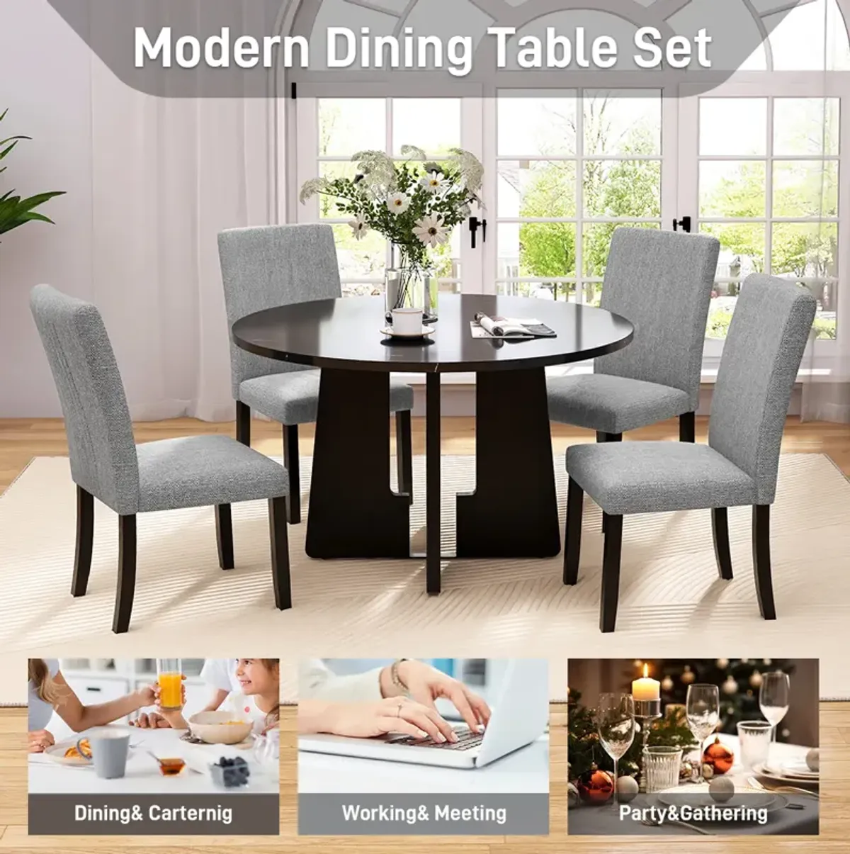 Merax 5-Piece Round Dining Table Chairs Set