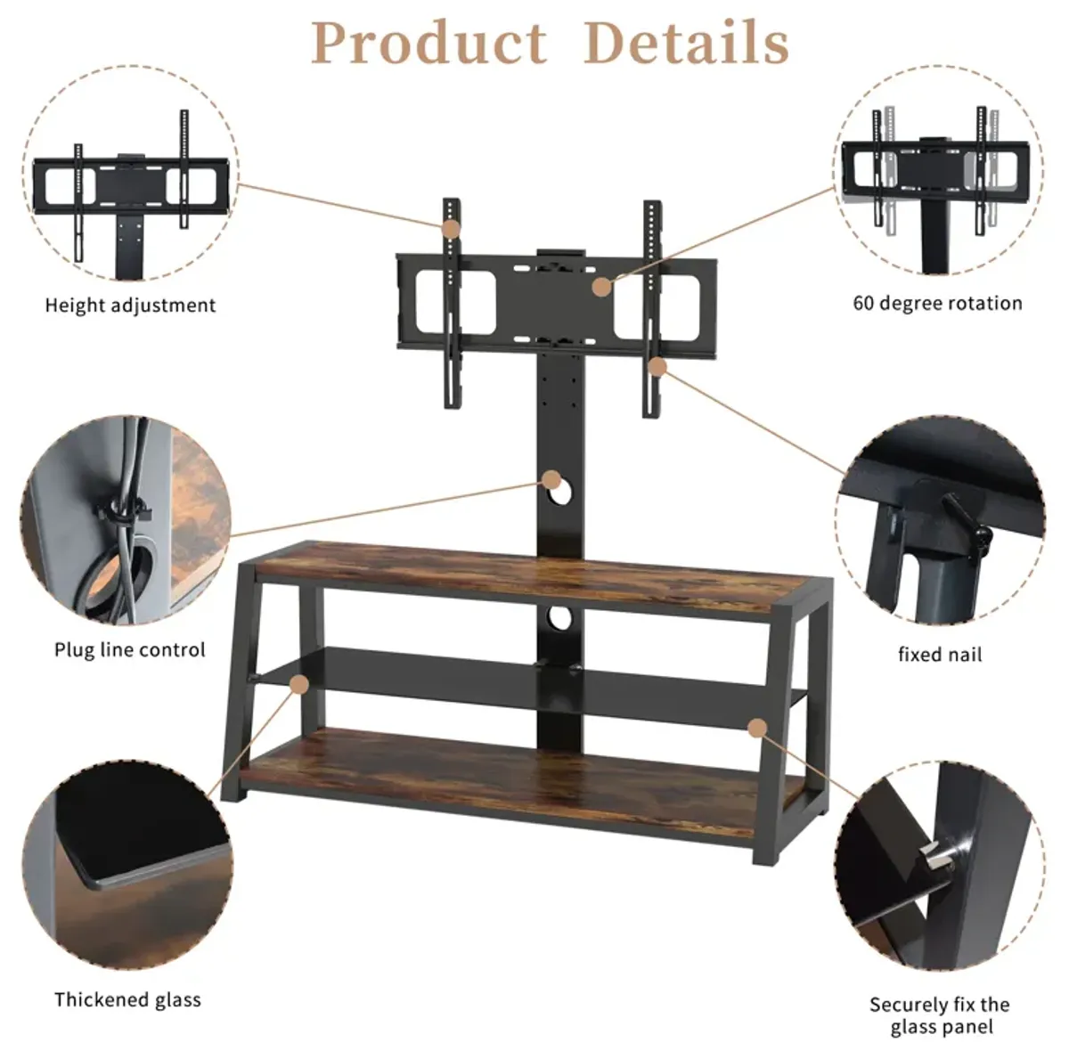 Streamdale Adjustable Glass TV Stand with Storage