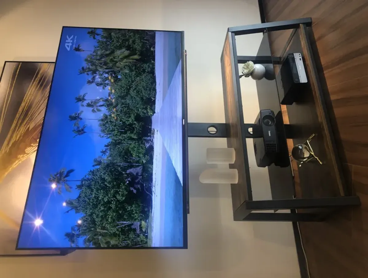 Streamdale Adjustable Glass TV Stand with Storage
