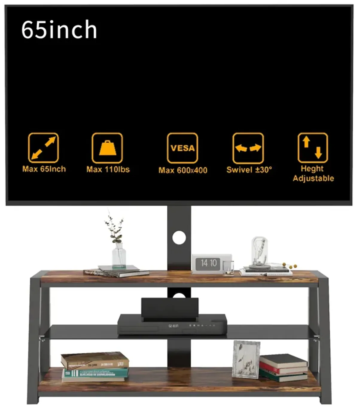 Streamdale Adjustable Glass TV Stand with Storage