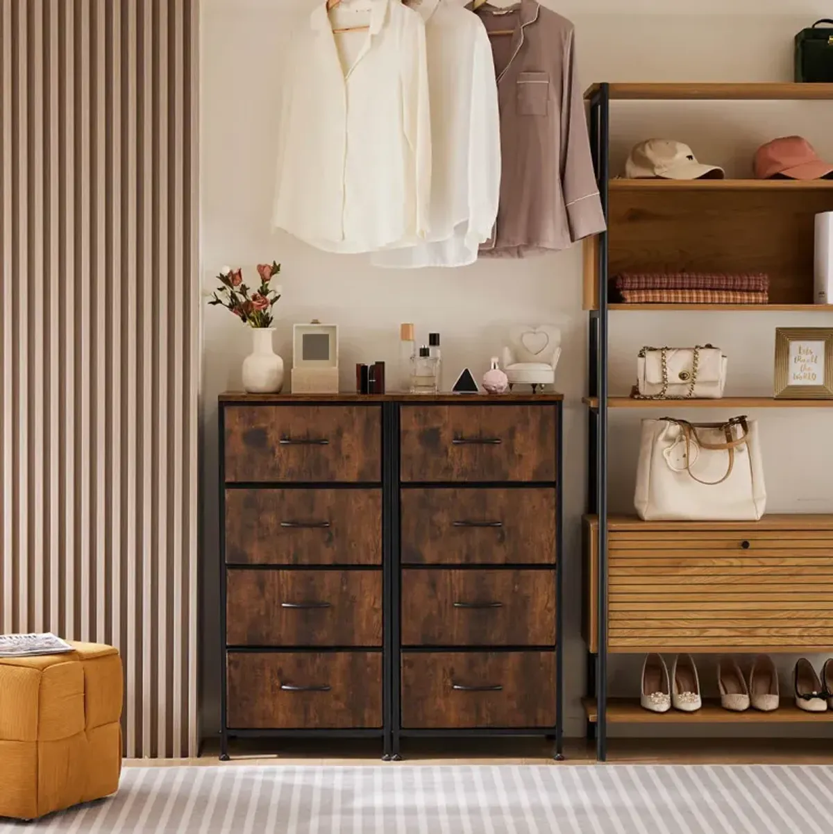 Drawers Dresser Chest Of Drawers, Metal Frame And Wood Top Brown