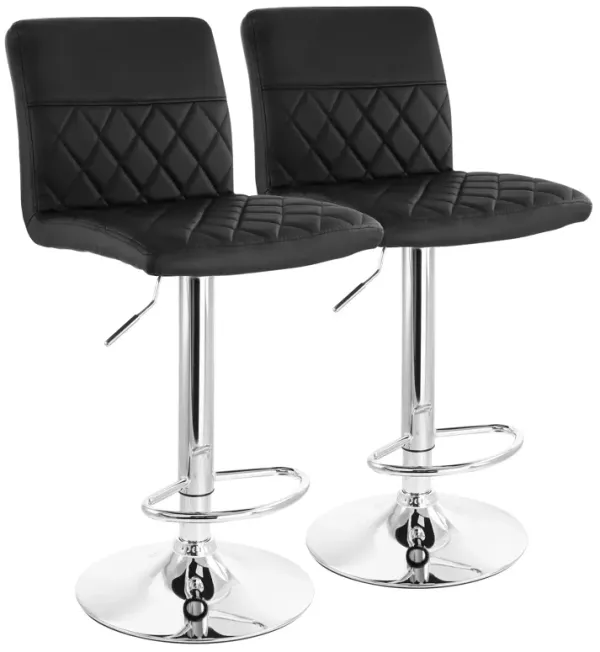 Elama 2 Piece Adjustable Faux Leather Bar Stool in Black with Chrome Base
