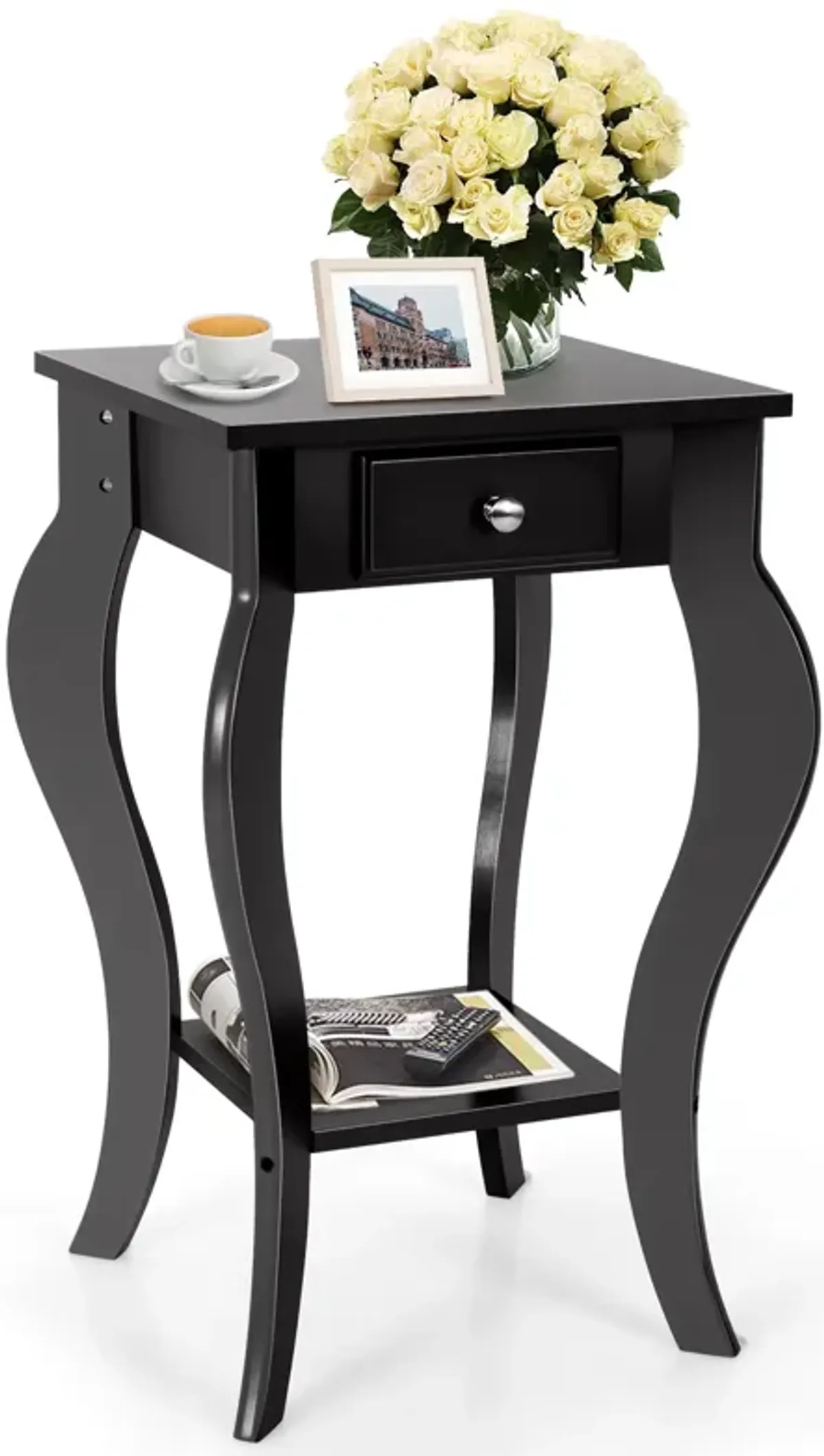 2-Tier End Table with Drawer and Shelf for Living Room Bedroom