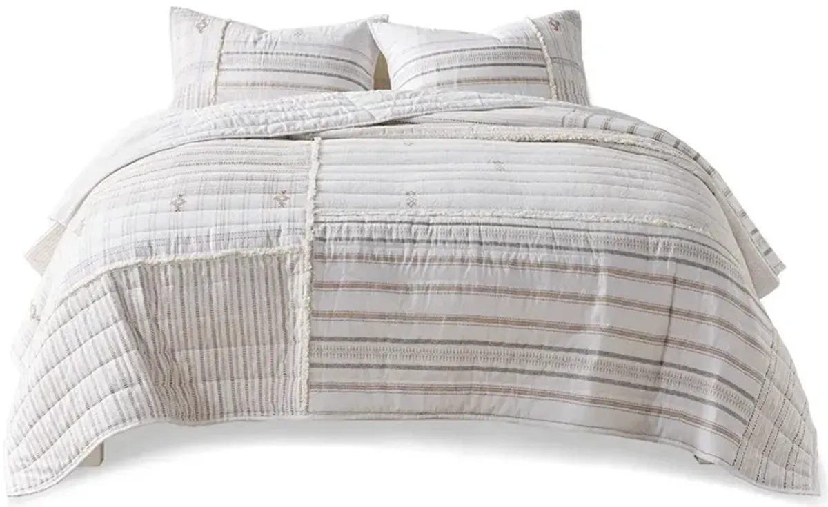 Gracie Mills Zander 3-Piece Stripe Printed Cotton Quilt Set with Trims