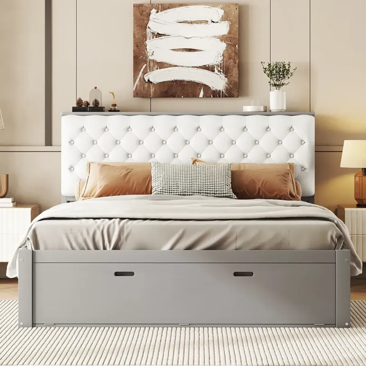 Merax Platform Bed with Storage Headboard