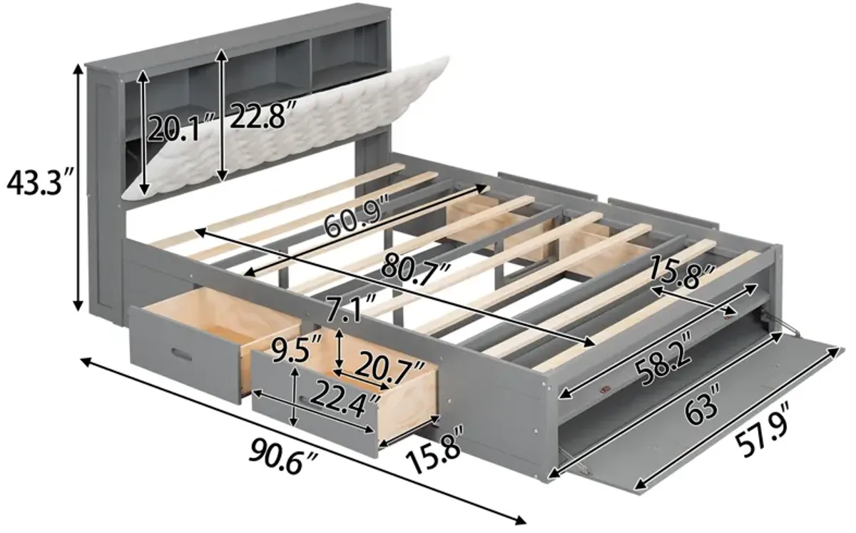 Merax Platform Bed with Storage Headboard