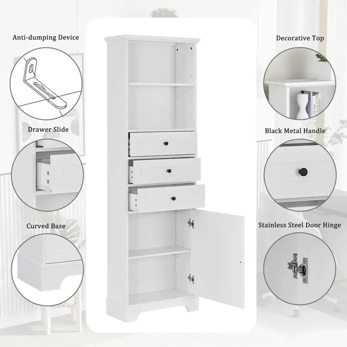 Merax Tall Bathroom Storage Cabinet with 3 Drawers