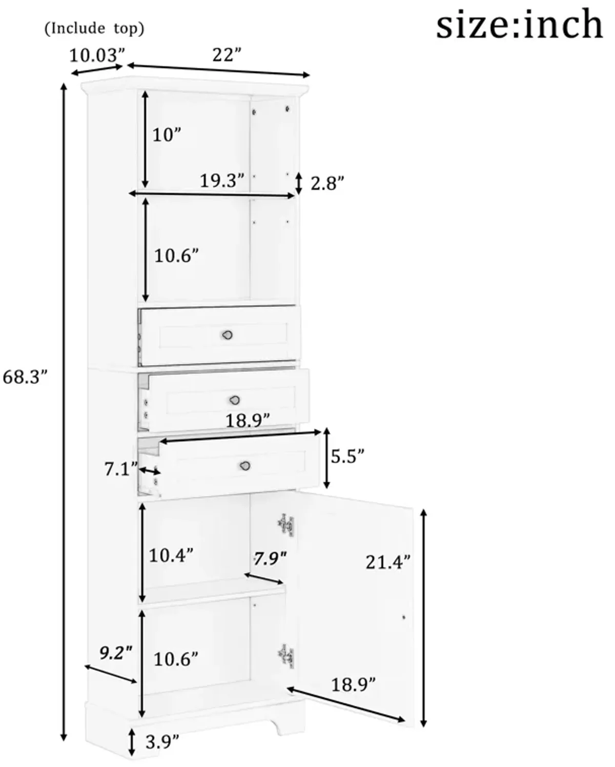 Merax Tall Bathroom Storage Cabinet with 3 Drawers