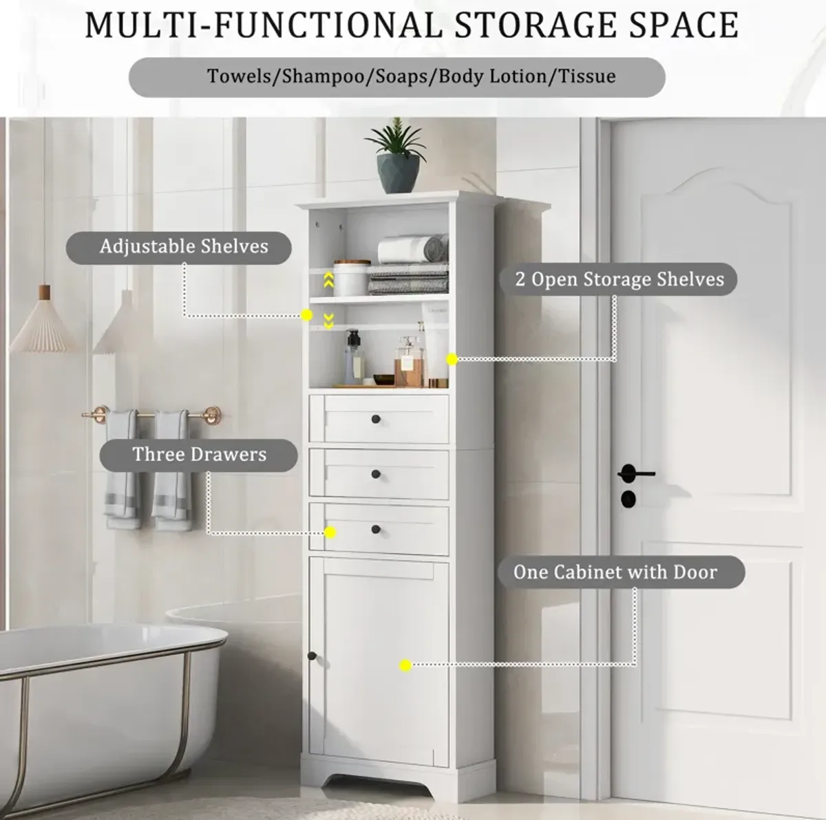 Merax Tall Bathroom Storage Cabinet with 3 Drawers