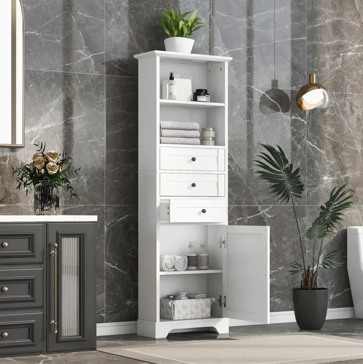 Merax Tall Bathroom Storage Cabinet with 3 Drawers