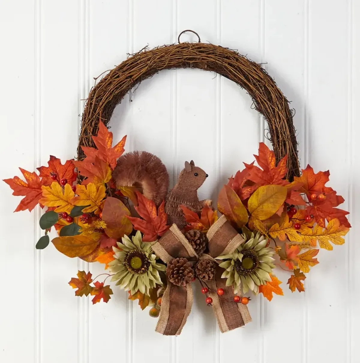 HomPlanti 26" Fall Harvest Artificial Autumn Wreath with Twig Base and Bunny