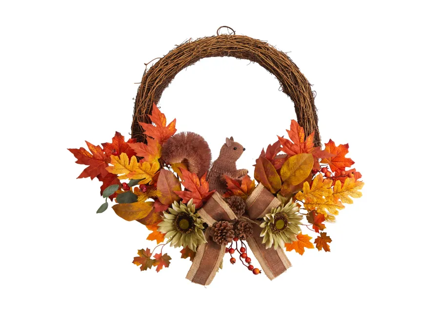 HomPlanti 26" Fall Harvest Artificial Autumn Wreath with Twig Base and Bunny