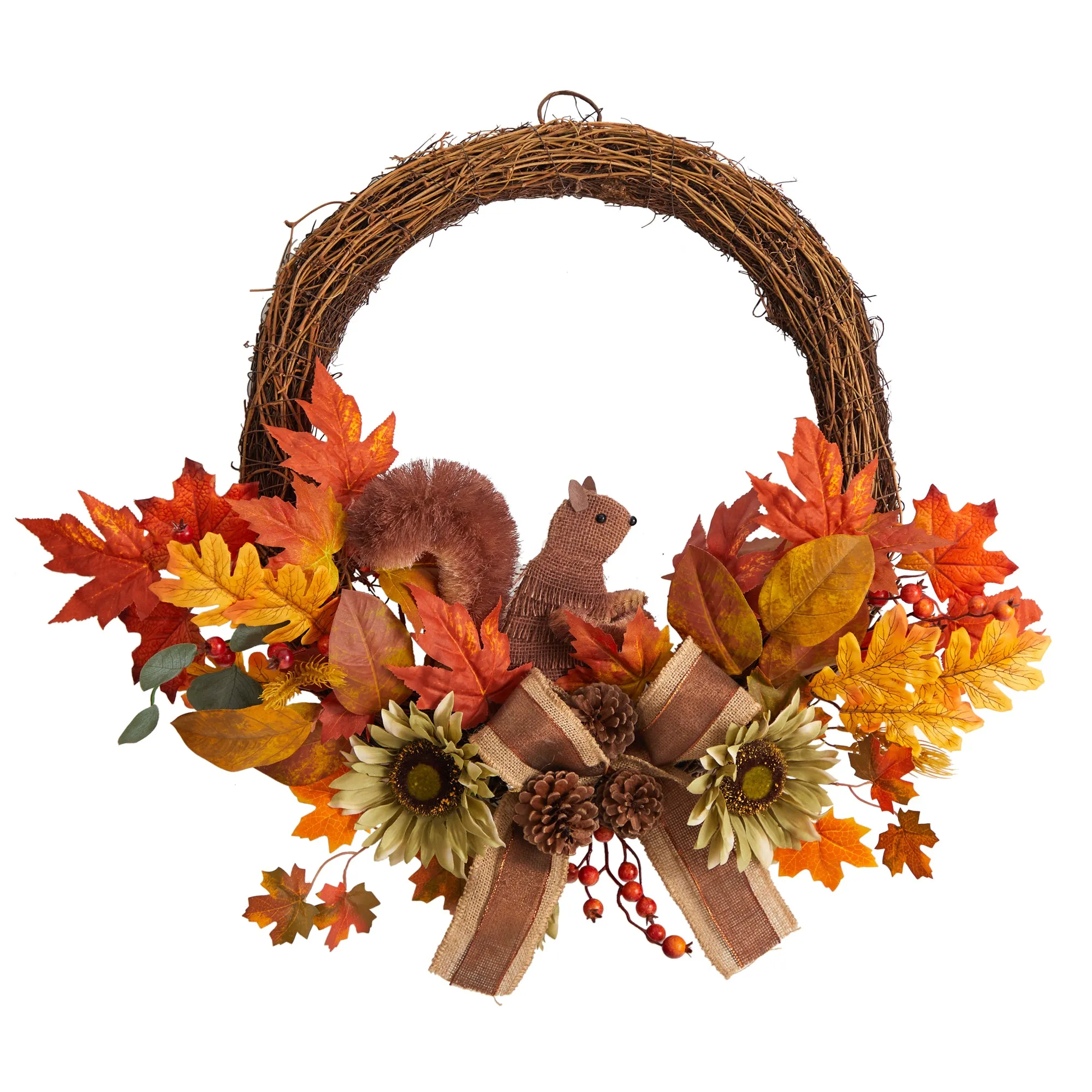 HomPlanti 26" Fall Harvest Artificial Autumn Wreath with Twig Base and Bunny