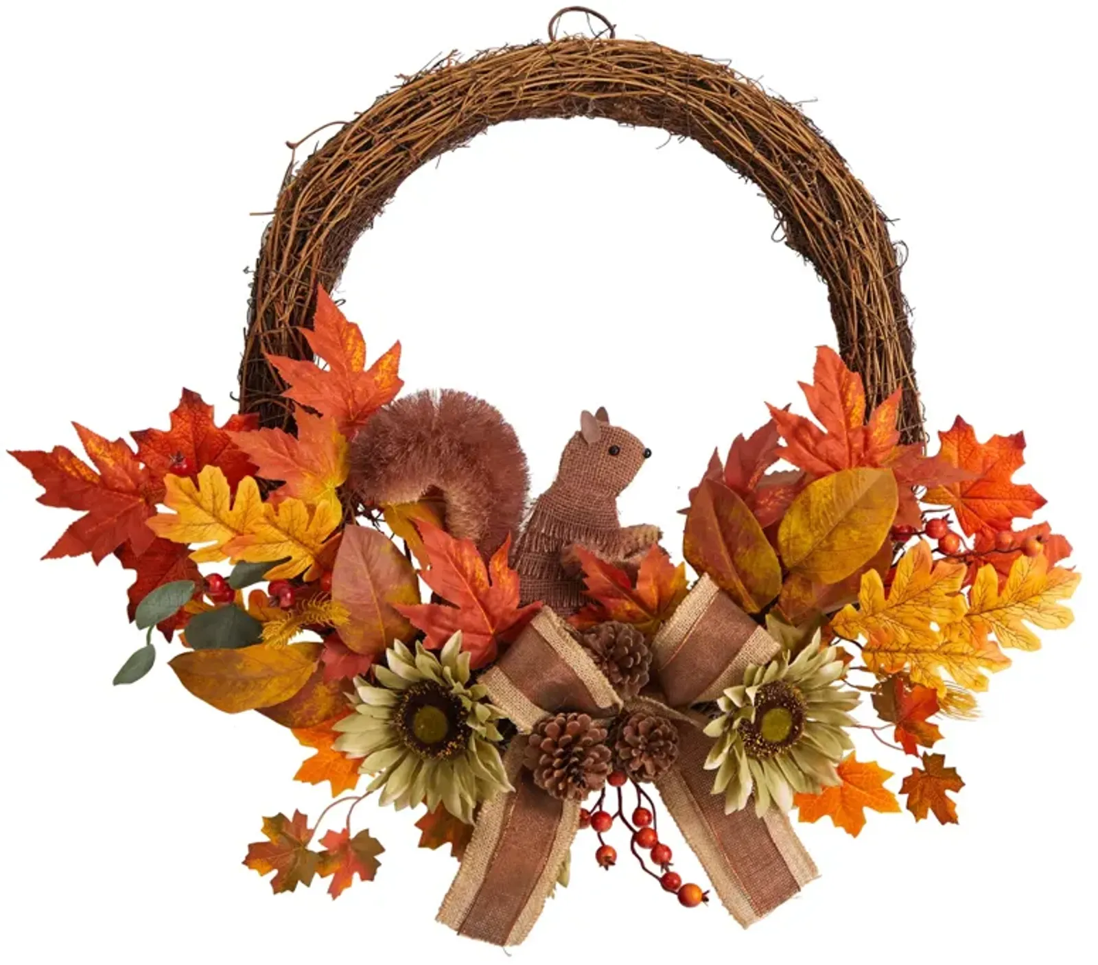 Hivvago 26" Fall Harvest Artificial Autumn Wreath with Twig Base and Bunny