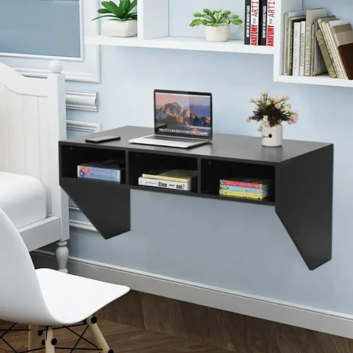 Hivvago Wall Mounted Floating Computer Table Desk Storage Shelf