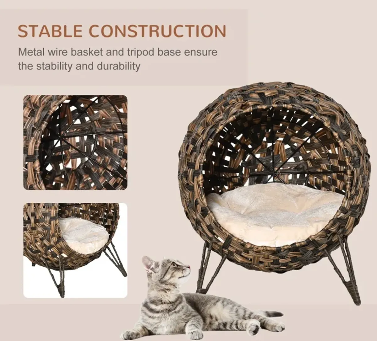 Brown Kitty Haven: 20.5" Woven Wicker Elevated Cat Bed