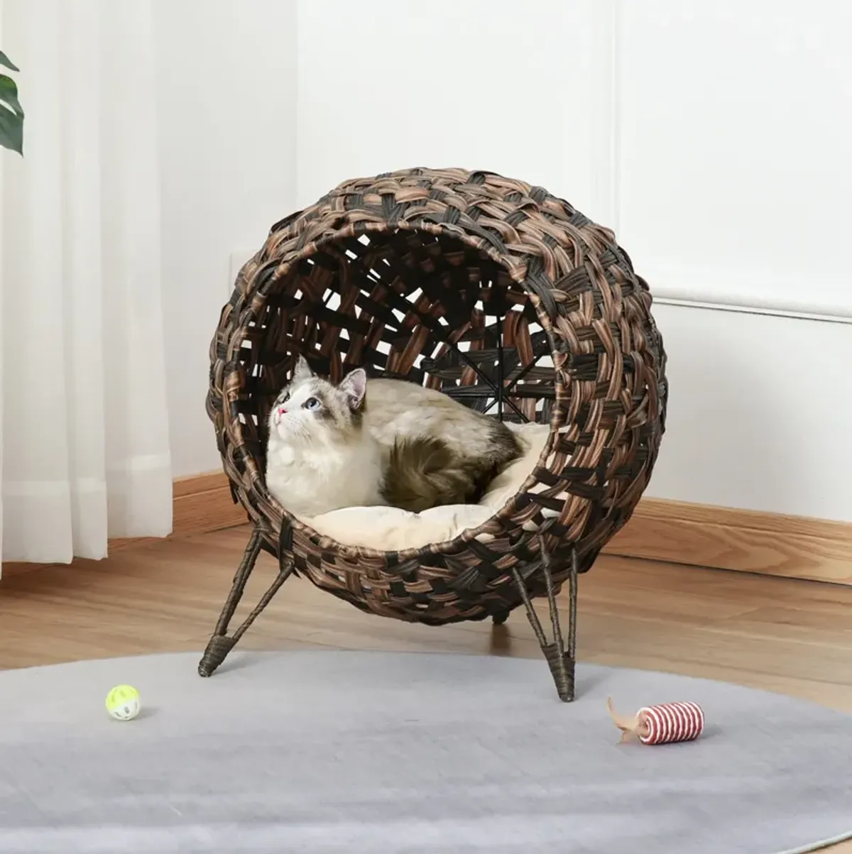 Brown Kitty Haven: 20.5" Woven Wicker Elevated Cat Bed