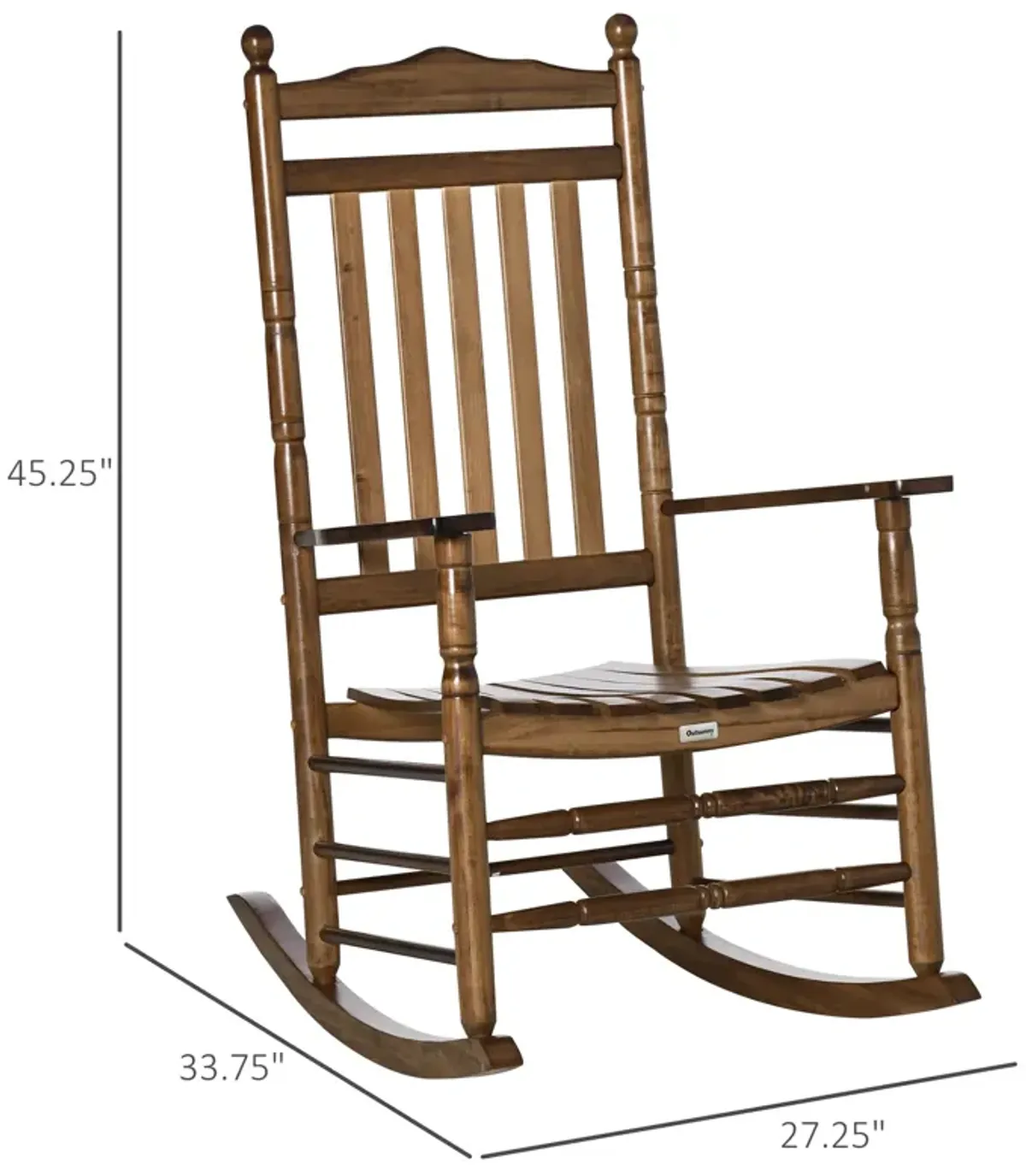 Brown Porch Comfort: Traditional Wooden High-Back Rocking Chair