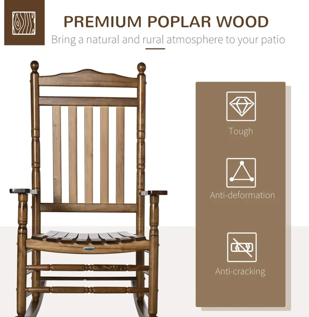 Brown Porch Comfort: Traditional Wooden High-Back Rocking Chair